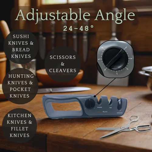 Miniatura 4 de Cutlery Mania Cuchillo de cocina de ángulo ajustable y afilador de tijera Sistema de afilado de doble etapa Afiladores de acero de tungsteno