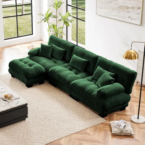 Miniatura 66 de Otomana beige para sofá modular modular, sofá individual, asiento otomano para sofá modular convertible, sofás de terciopelo para sala de estar