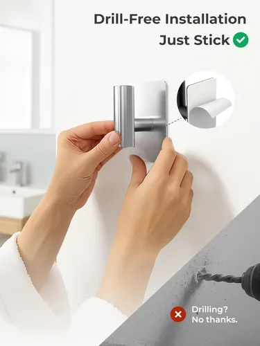 Miniatura 3 de GWAAZXGZ Ganchos para toallas para baños, paquete de 4, acabado plateado cepillado, ganchos de pared adhesivos de acero inoxidable en forma de T
