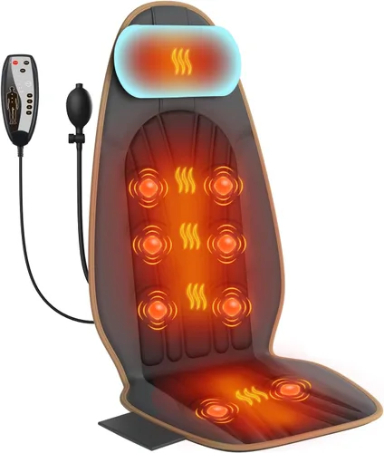 Sotion Masajeador de espalda para silla con calor, almohadilla para silla de masaje para sillón reclinable con 8 vibraciones, cojín de asiento para