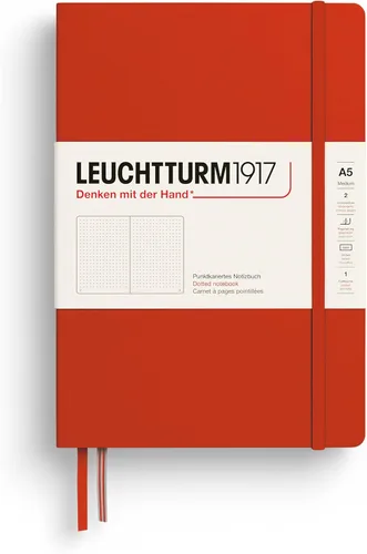 LEUCHTTURM1917 - Cuaderno de tapa dura mediano A5 con 251 páginas numeradas para escritura y diario (Rojo zorro, con puntos)
