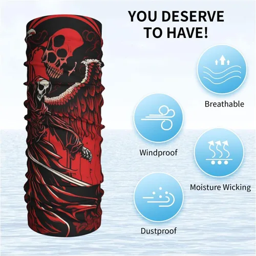 Miniatura 5 de HERRECX angel god skull grim reaper skeleton red Neck Gaiter Face Cover Scarf Balaclava Bandana for Women Men Gaiter Mask for Motorcycle Cycling
