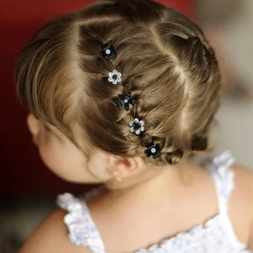 Miniatura 5 de YISSION Mini pinzas para el cabello negras con flores surtidas para mujeres y niñas, 20 pasadores de pelo florales de cristal, accesorios elegantes