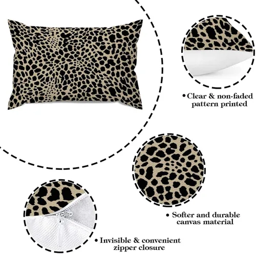 Miniatura 8 de Fundas de almohada con estampado de leopardo y guepardo negro y marrón, 12 x 18 pulgadas, fundas de cojín de granja para sofá, sala de estar