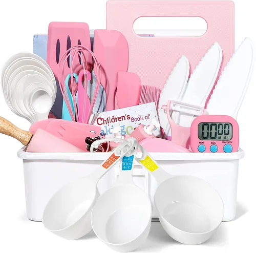 37 piezas de juegos de cocina para niños reales, juego de regalo de cocina y horneado para niños con estuche de almacenamiento, temporizador,