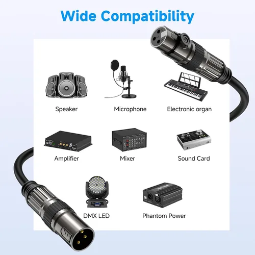 Miniatura 6 de Caiord Cables de micrófono XLR, 1 paquete de 3 pies de cobre sin oxígeno de 3 pines macho a hembra cable de micrófono para altavoz, sistema PA