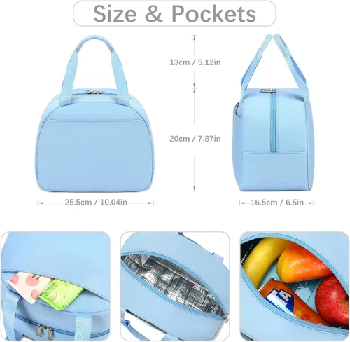 Miniatura 3 de abshoo Bolsa de almuerzo reutilizable para mujeres y niñas, bolsa de almuerzo aislada para la escuela, trabajo, picnic, viajes (azul claro)