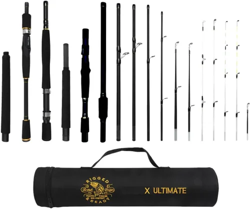 Miniatura 12 de Rigged & Ready X Series™ Travel Fishing Rods. 6 Super Compact Combos and Rods, Multi-Functional, Spinning Poles. 5 to 25 Techniques from one Rod.