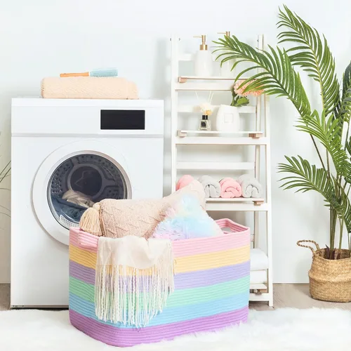 Miniatura 5 de MINTWOOD Design Cesta de almacenamiento rectangular de 22 pulgadas con asas para lavandería, toallas de piscina y zapatos, organizador de juguetes