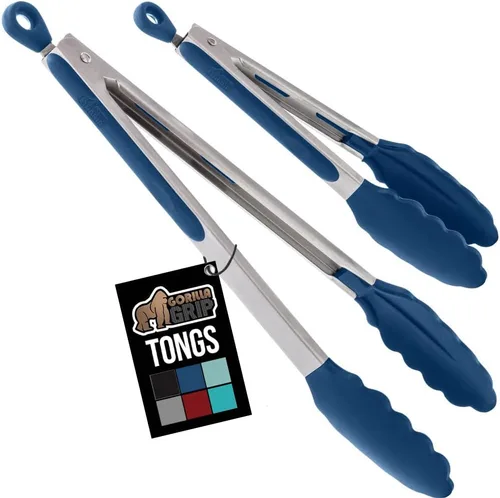 Miniatura 10 de GORILLA GRIP Pinzas de cocina de acero inoxidable resistentes al calor para cocinar, 9 + 12 pulgadas, juego de 2 pinzas para barbacoa, punta