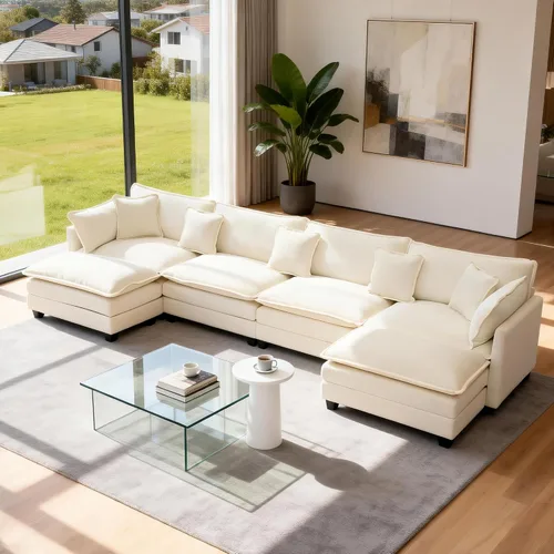 Miniatura 19 de Sofá seccional, cómodo sofá modular de nube, sofá modular de asiento profundo, sofá moderno en la nube, sofás modulares para sala de estar, Beige