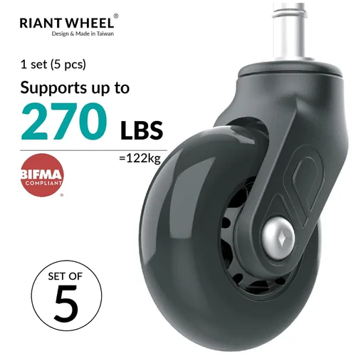 Miniatura 2 de Riantwheel - Ruedas de goma de repuesto para sillas de oficina, para suelos de madera dura y alfombras, juego de 5, ruedas para silla de oficina