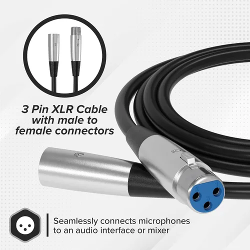 Miniatura 2 de THE CIMPLE CO Cable de extensión de micrófono XLR macho a XLR hembra de 10 pies, cable equilibrado de 0.236 in con conector de 3 pines