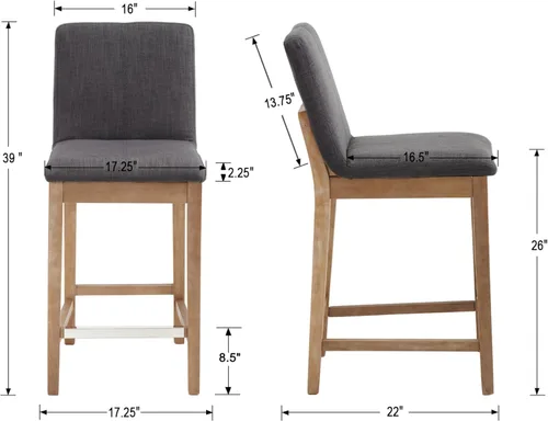 Miniatura 2 de Kmax Juego de 2 taburetes de bar de 26 pulgadas de altura de mostrador, taburetes tapizados para encimera de cocina con soporte trasero, taburetes