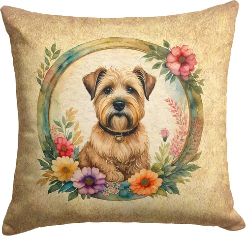 Miniatura 268 de Caroline's Treasures DAC2072PW1414 Affenpinscher and Flowers - Almohada decorativa de tela, lavable a máquina, para interiores y exteriores