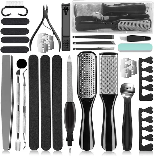 Miniatura 7 de Kit de pedicura, 36 en 1 herramientas de cuidado de pies de acero inoxidable, raspador de pies para eliminar la piel muerta para el hogar y viajes..