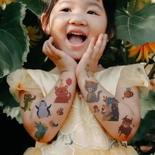 Miniatura 3 de Tatuajes temporales de animales con brillantina, 30 hojas de calcomanías de tatuajes falsos de animales salvajes, tatuajes pequeños impermeables