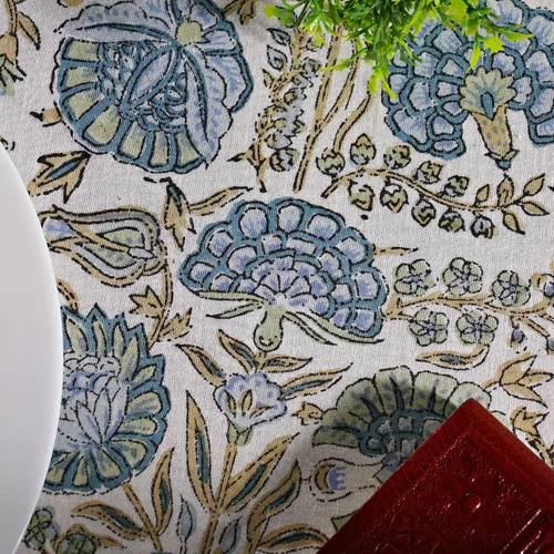 Miniatura 8 de Ridhi Mantel redondo de algodón reutilizable con estampado de bloque a mano, color verde espárragos, 60 pulgadas, mantel decorativo para uso diario