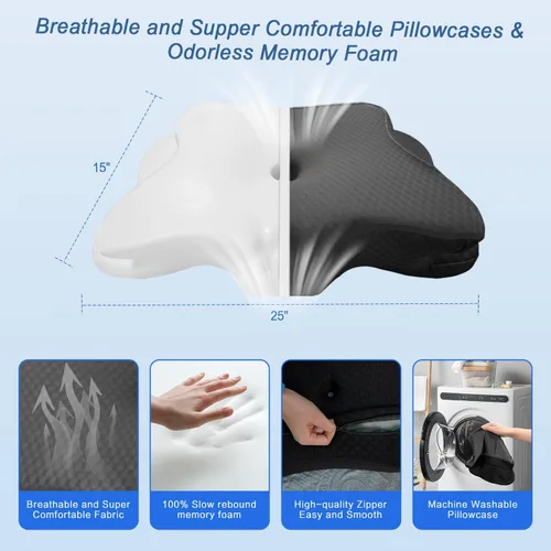 Miniatura 5 de Almohada cervical para aliviar el dolor para el cuello, almohada ergonómica ajustable para dormir acogedor, almohadas ortopédicas de espuma