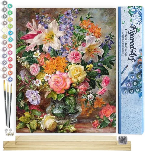 Miniatura 38 de Figured'Art - Juego de pintura por números, lienzo enrollado sin marco, para manualidades, para adultos, 16 x 20 pulgadas, jarrón de peonías