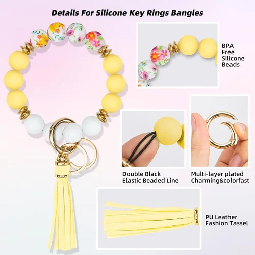 Miniatura 4 de Llavero de pulsera para coche, llavero con cuentas de silicona para mujer