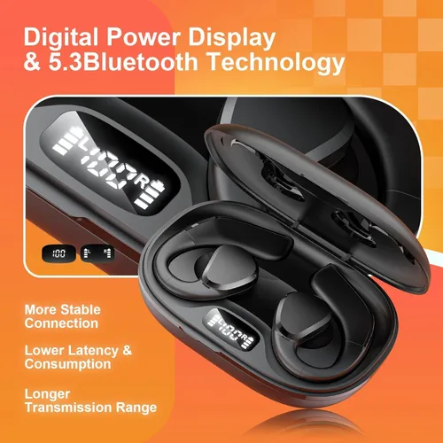 Miniatura 5 de TTQ Oreja abierta, auriculares inalámbricos Bluetooth 5.3, deportes con ganchos para las orejas y micrófono, tiempo de reproducción de 60 horas