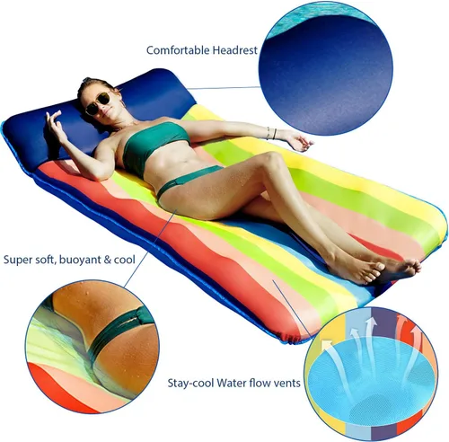 Miniatura 4 de FindUWill Flotadores inflables para piscina, 72 x 37 pulgadas, flotadores de piscina extra grandes cubiertos de tela para adultos, balsa de piscina