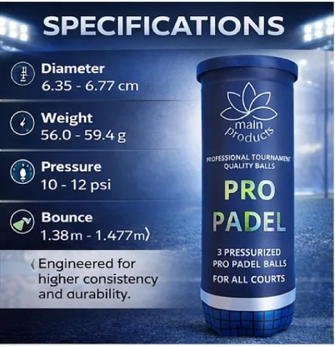 Miniatura 3 de Pro Padel Balls - Paquete de 2 (6 bolas) - Pelotas de pádel presurizadas - Núcleo de goma natural premium - 47% fieltro de lana - Calidad