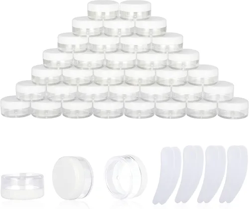 Miniatura 18 de 50 recipientes de muestra de 0.11 oz, frascos vacíos de 0.11 onzas líquidas con tapas, pequeños recipientes para cosméticos, mini tarros de muestra