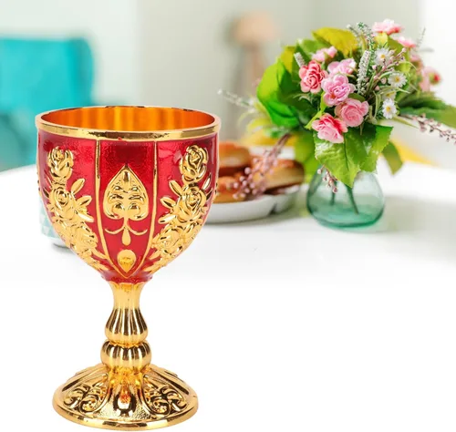 Miniatura 2 de Cáliz dorado vintage dorado de 4 pulgadas, aleación de zinc sólida retro en relieve, elegante taza de proxeneta para banquete de fiesta, 4.1 x 2.5
