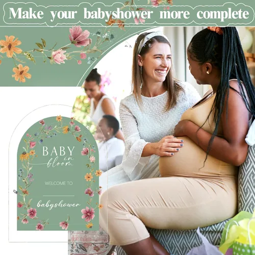 Miniatura 4 de Yousoontic Letrero de bienvenida de acrílico para baby shower, de 24 x 18 pulgadas, letrero de bienvenida de flores silvestres con flores silvestres