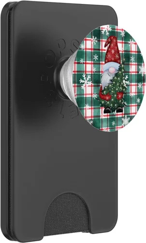Miniatura 7 de Lindos gnomos de Navidad, copos de nieve a cuadros verdes y rojos, estilo vintage, PopSockets estándar PopGrip