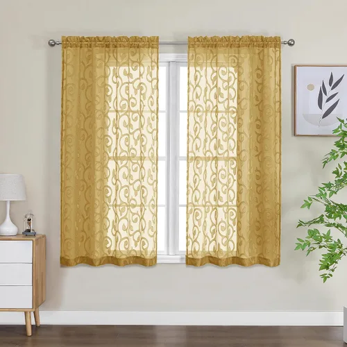 Miniatura 86 de OWENIE Furman - Juego de 2 paneles de cortinas traslúcidas negras de 24 pulgadas de largo, cortinas semitransparentes de jacquard ligeras y aireadas