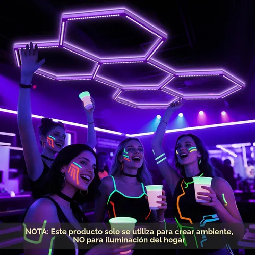 Miniatura 2 de Paquete de 24 luces negras LED hexagonales, 168W, 5 rejillas de luz negra UV con enchufe de EE. UU. para fiesta de neón, Halloween, pintura corporal