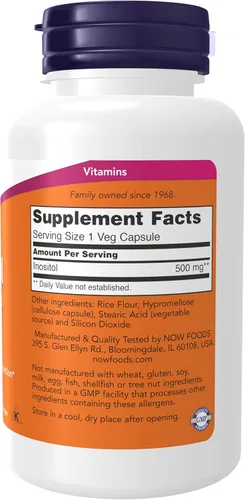 Miniatura 2 de NOW Foods Alimentos Inositol 500 mg, 100 cápsulas (paquete de 3)