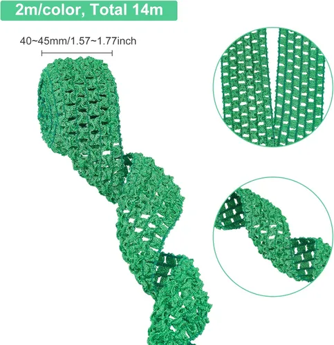 Miniatura 2 de BENECREAT Diadema elástica de ganchillo de 15 yardas de 1.5 pulgadas de ancho, 7 cintas de colores mixtos, ribete elástico de ganchillo