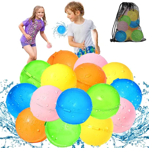 SOPPYCID - 15 globos de agua reutilizables de llenado rápido para niños, globos de agua magnéticos recargables para piscina y playa, juguetes de