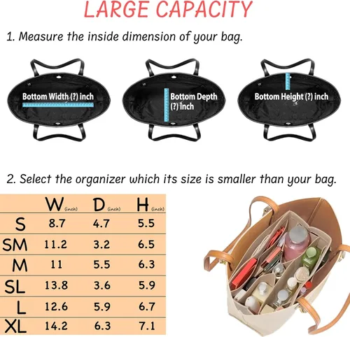Miniatura 6 de Organizador de monedero inserto bolsa de fieltro organizador de bolso para bolsa de mano se adapta a LV Speedy Neverfull Longchamp