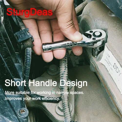 Miniatura 4 de StrugDeas Llave de trinquete de 1/4 de pulgada, llave de vaso corta de 72 dientes de liberación rápida con una barra de extensión (4 pulgadas)