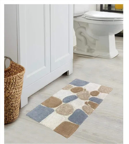 Miniatura 2 de Ramanta Home Alfombra de baño de algodón puro con piedra de guijarro, color beige gris, súper suave, antideslizante, absorbente, para baño, cocina