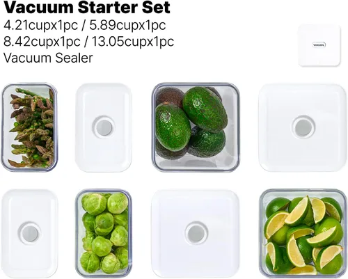 Miniatura 7 de VAKUEN Set Inicial Premium de Recipientes Herméticos de Almacenamiento de Alimentos y Máquina Selladora al Vacío, Juego de 4 Piezas con Sellador