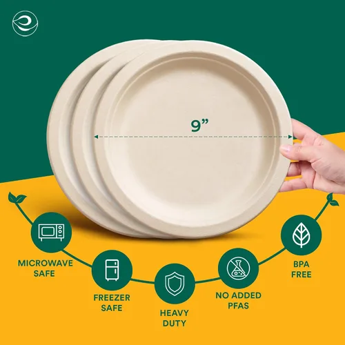 Miniatura 2 de ECO SOUL - Platos de papel compostables de 9 pulgadas (paquete de 200) biodegradables, resistentes, desechables, ecológicos para cena de Navidad