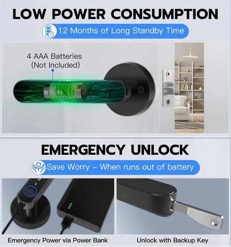 Miniatura 5 de eLinkSmart Cerradura de puerta de huellas dactilares, cerradura de puerta de entrada sin llave con mango de teclado, perilla inteligente biométrica