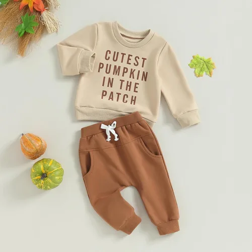 Miniatura 16 de Adobabirl Conjunto de sudadera y pantalones de Halloween para bebé, sudadera y pantalones con parche de calabaza para Halloween, otoño, ropa de bebé