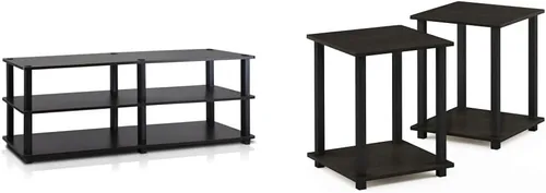 Furinno Turn-S-Tube - Juego de soporte de TV de 3 niveles y mesas auxiliares (expreso/negro)