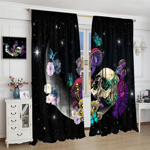 Miniatura 47 de Cortinas góticas de bosque de cuervos, para Halloween, espeluznante, negro, cuervo negro, alas oscuras, suspenso, bolsillo para barra, cortinas