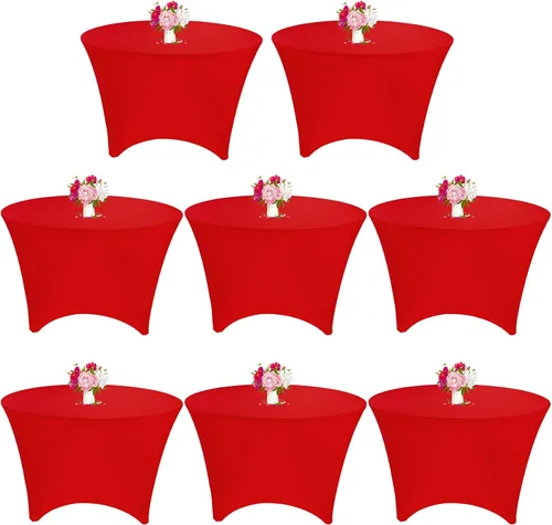 Miniatura 9 de Paquete de 8 Manteles Redondos de Spandex Beige de 5 Pies 60" Cubierta de Mesa Elástica Redonda Mantel de Mesa Redondo Lavable Resistente a Arrugas