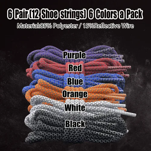 Miniatura 4 de 6 Pairs Sport Round Shoe Laces Reflective