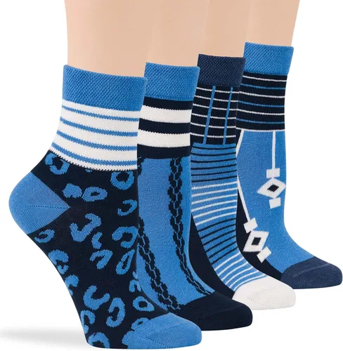 Miniatura 49 de 7BIGSTARS KINGDOM Women's Cotton Quarter Non-Binding Diabetic Fashion Socks-L-M-4 Pack-Multicolor