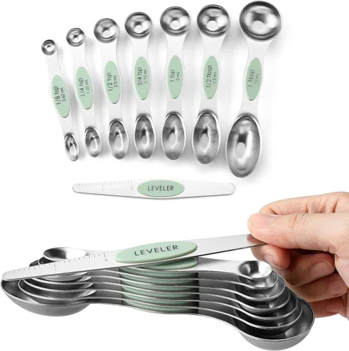 Miniatura 43 de Spring Chef Juego de 8 cucharas magnéticas de medición de acero inoxidable con nivelador, juego de cucharaditas y cucharas de mesa de doble cara